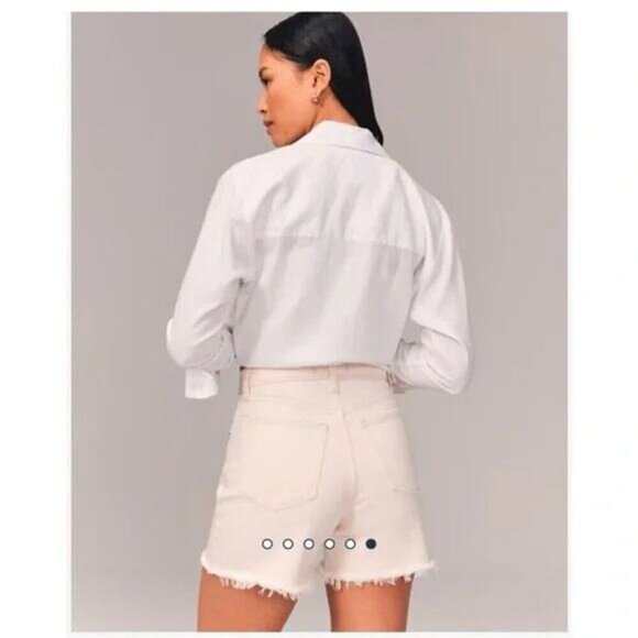 NWT ABERCROMBIE & FITCH The Dad Short High Rise 22 Cream Ivory White - Picture 3 of 8